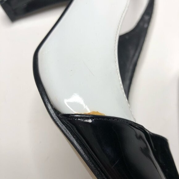 PIERRE DUMAS Black White Colorblock Slingback Peep-toe Slingback Heels Shoes - Picture 8 of 14